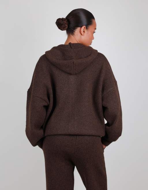 Simmi London Oversized knit zip hoodie in brown, 4 of 4
