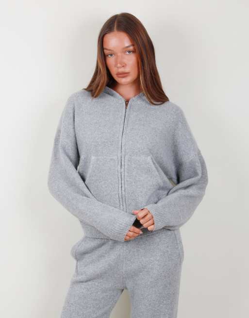 Simmi London Oversized knit zip hoodie in grey, 2 of 5