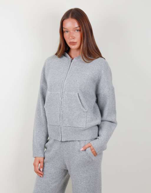 Simmi London Oversized knit zip hoodie in grey, 3 of 5