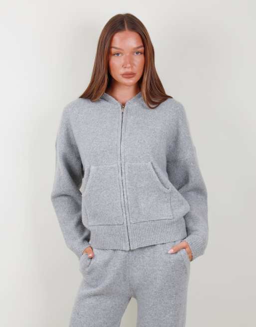 Simmi London Oversized knit zip hoodie in grey, 4 of 5