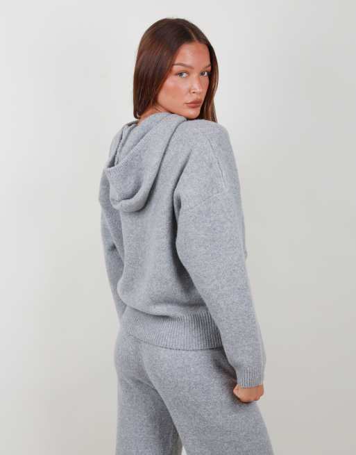 Simmi London Oversized knit zip hoodie in grey, 5 of 5