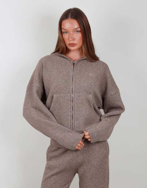 Simmi London Oversized knit zip hoodie in mocha - view 1