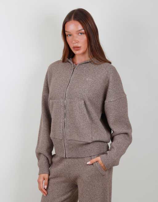Simmi London Oversized knit zip hoodie in mocha, 3 of 4