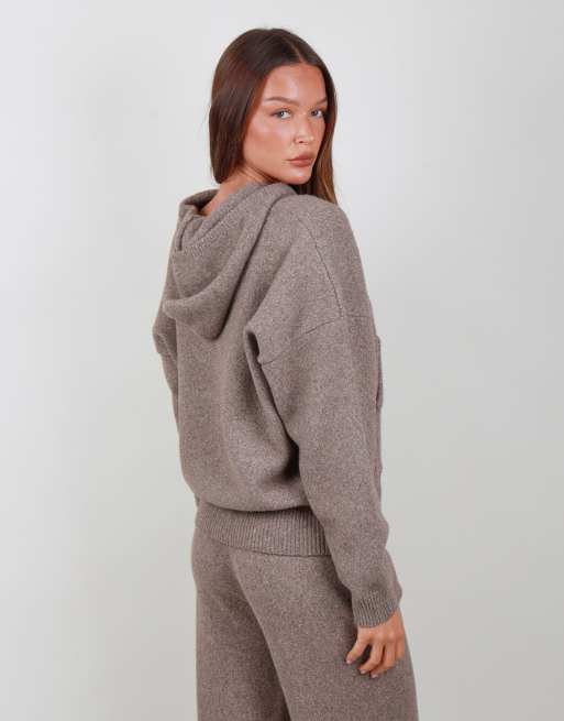 Simmi London Oversized knit zip hoodie in mocha, 4 of 4