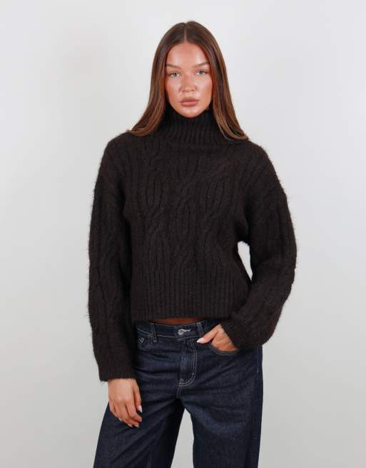 Simmi London Oversized off shoulder knitted jumper in brown, 4 of 5