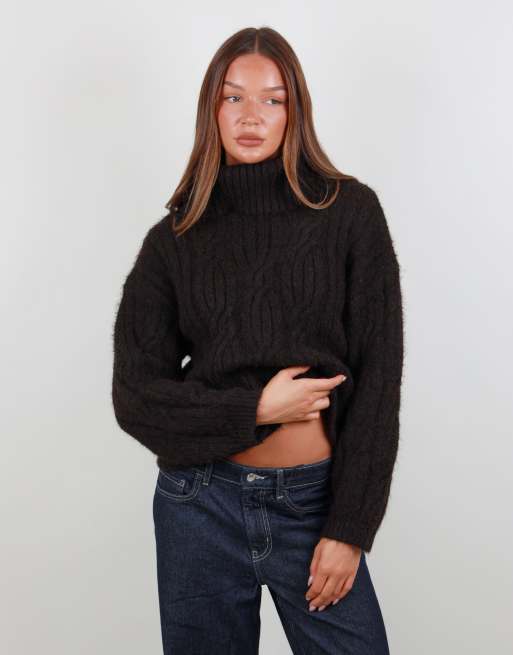 Simmi London Oversized off shoulder knitted jumper in brown, 5 of 5