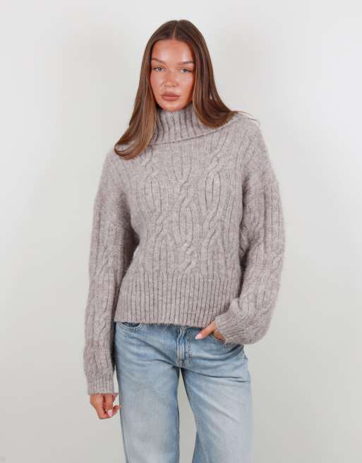 Simmi London Oversized off shoulder knitted jumper in mocha, 4 of 5