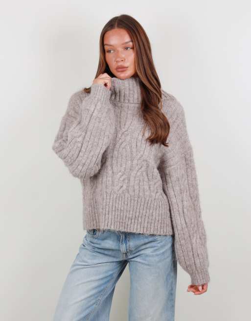Simmi London Oversized off shoulder knitted jumper in mocha, 5 of 5