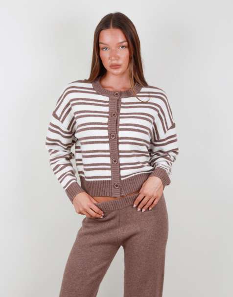 Simmi London Oversized stripe cardigan in brown - view 1