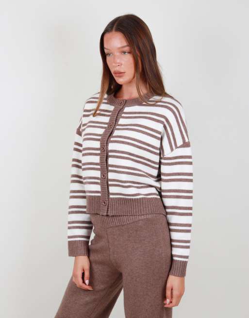 Simmi London Oversized stripe cardigan in brown, 2 of 4