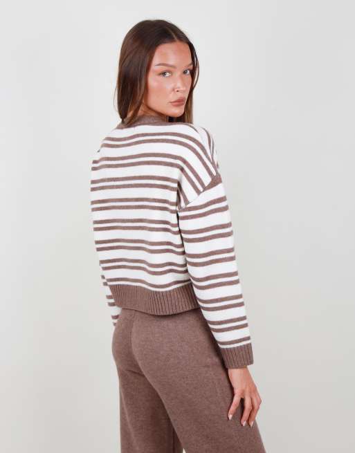 Simmi London Oversized stripe cardigan in brown, 3 of 4