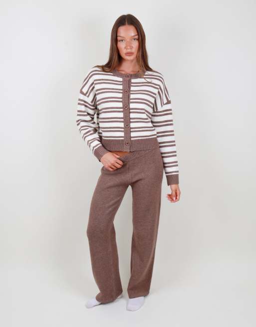 Simmi London Oversized stripe cardigan in brown, 4 of 4