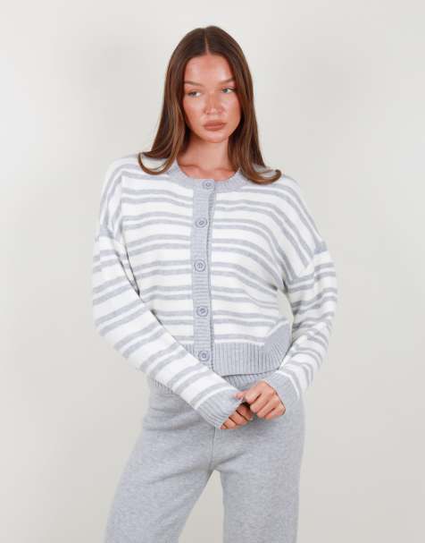 Simmi London Oversized stripe cardigan in grey - view 1