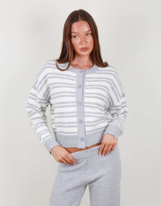 Simmi London Oversized stripe cardigan in grey, 2 of 4