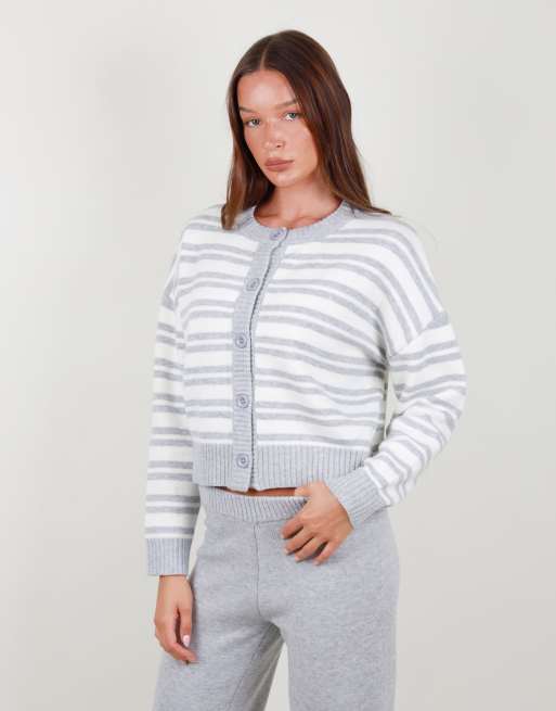 Simmi London Oversized stripe cardigan in grey, 3 of 4