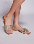 [SIMMI Shoes] Simmi London Paison diamante flat sandals in gold metallic 42 Gold Metallic PU