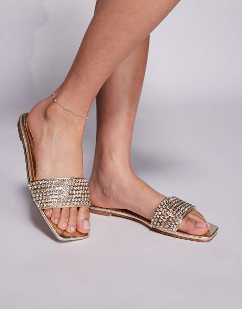 Simmi London Paison rhinestone flat sandals in gold metallic - view 1