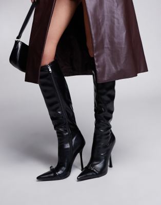 Simmi London Palace Stilleto Pointed knee boot in Black