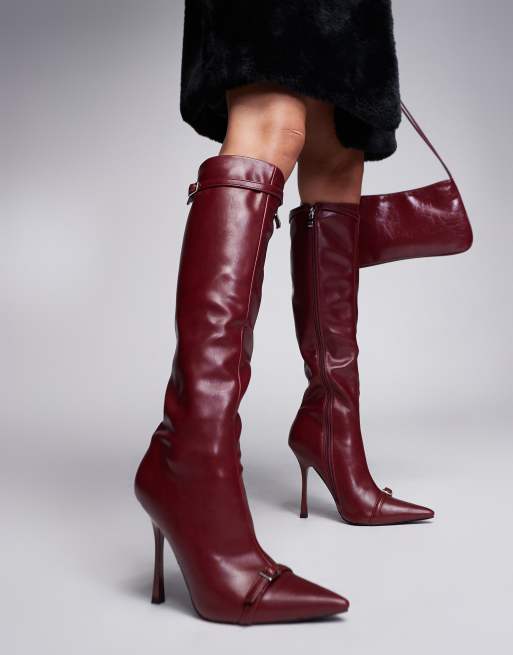 Simmi London – Palace Stilleto – Röda knähöga boots med spetsig tå