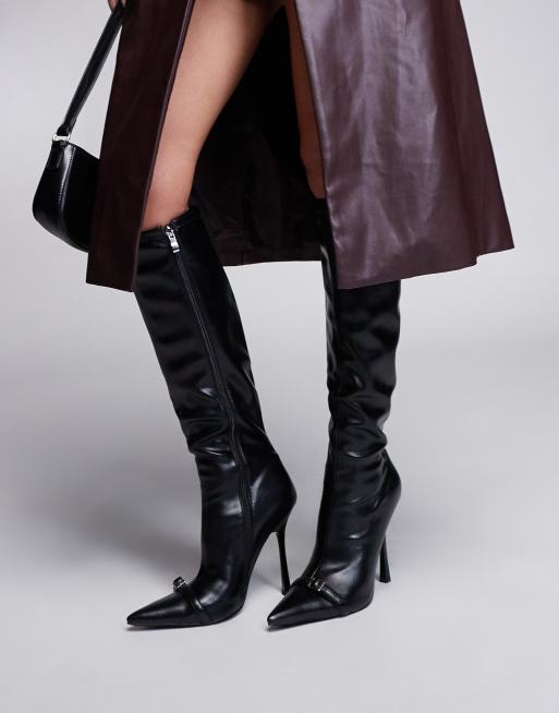 Simmi London – Palace Stilleto – Svarta knähöga boots med spetsig tå och stilettklackar