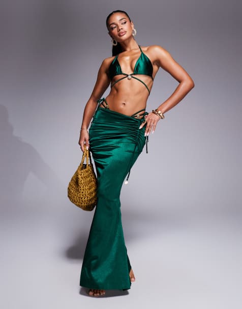 Simmi London Palm Maxi Skirt in Emerald Green - view 1