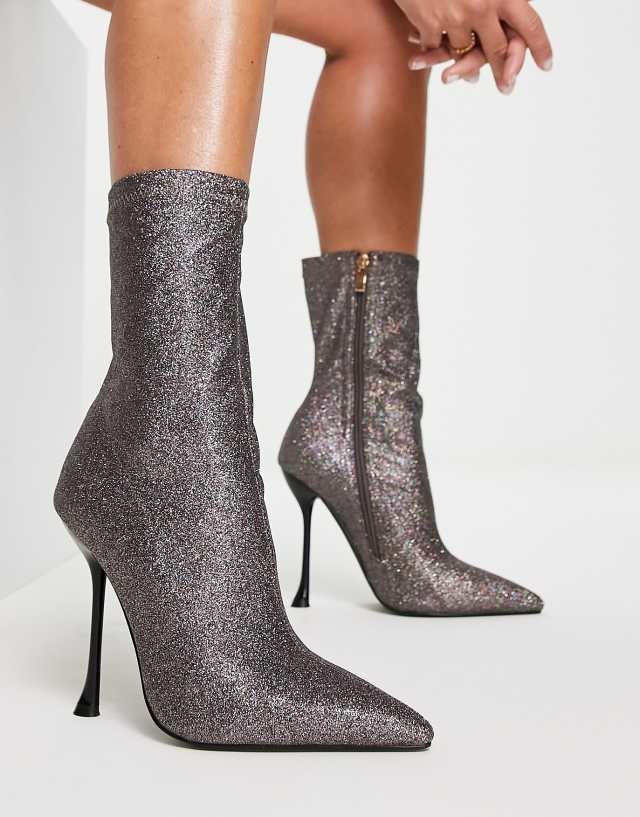 Simmi London Paolo glitter sock boots in black