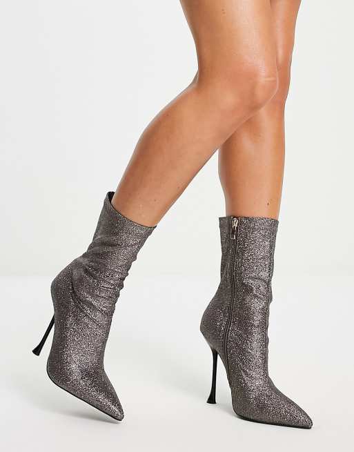 Silver glitter outlet sock boots