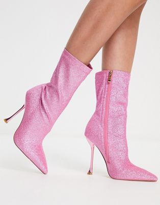 Simmi London Paolo glitter sock boots in pink