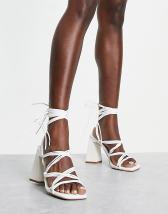 ASOS DESIGN Nura strappy block heeled sandals in white | ASOS