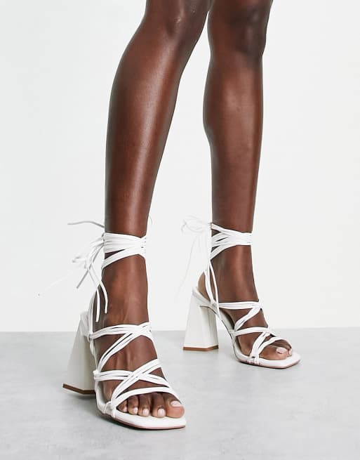 Simmi London Paris heeled sandals with ankle ties in white ASOS