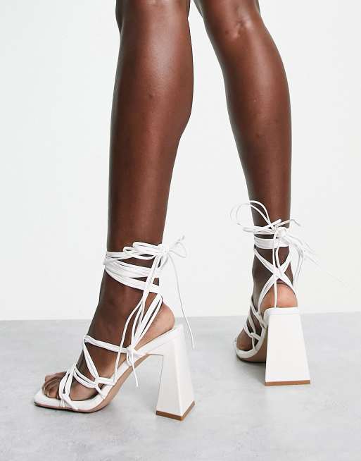 Simmi London Paris heeled sandals with ankle ties in white ASOS