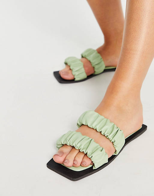 Simmi London Parrish ruched flat sandals in sage
