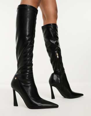 Simmi Shoes Simmi London Peak Stretch Knee Boots In Black