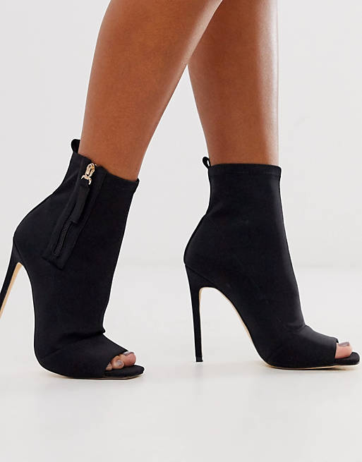 Simmi London peep toe heeled sock boots in black