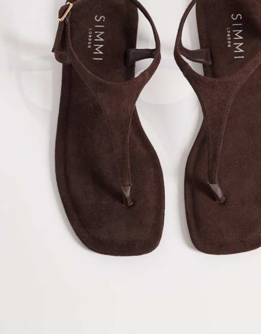 Simmi London - Perry - Sandali infradito in camoscio sintetico marrone, 2 di 4