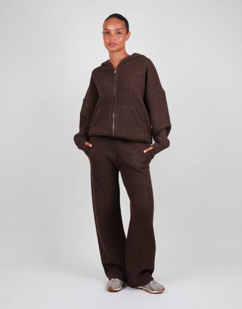 Simmi London Petite knitted wide leg trousers in brown - view 1