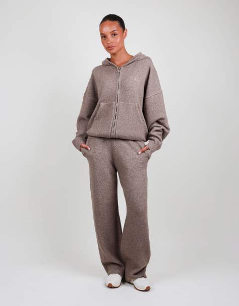 Simmi London Petite knitted wide leg trousers in mocha - view 1