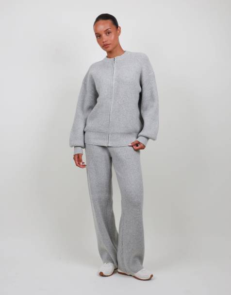 Simmi London Petite ribbed knitted trousers in grey - view 1