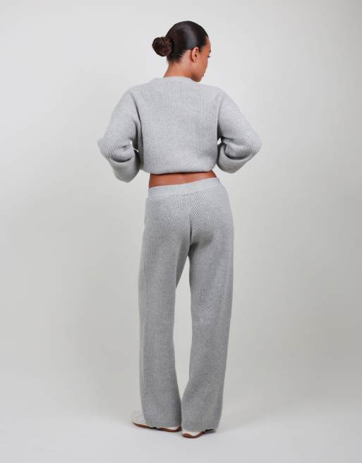 Simmi London Petite ribbed knitted trousers in grey, 4 of 5