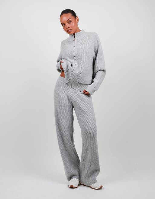 Simmi London Petite ribbed knitted trousers in grey, 5 of 5