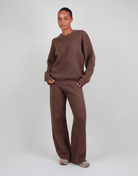 Simmi London Petite soft touch wide leg trouser in brown - view 1