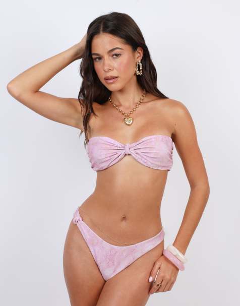 Simmi London Pink scarf print knot detail bikini bottoms in pink - view 1