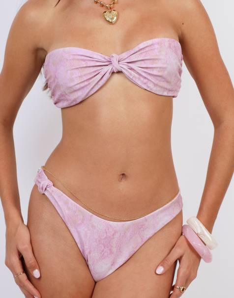 Simmi London Pink scarf print knot detail bikini in pink - view 1