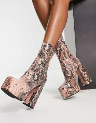 Simmi Shoes Simmi London Platform Ankle Boots In Snake Print-multi