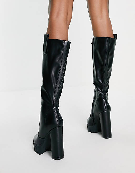  Boots/Simmi London platform heel knee boot in black 