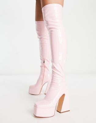 Simmi London platform heel second skin boots in pink patent - ASOS Price Checker