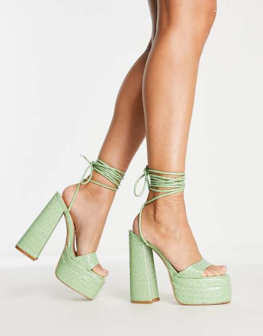 Public Desire Elvya Exclusive Platform Heeled Sandals In Turquoise