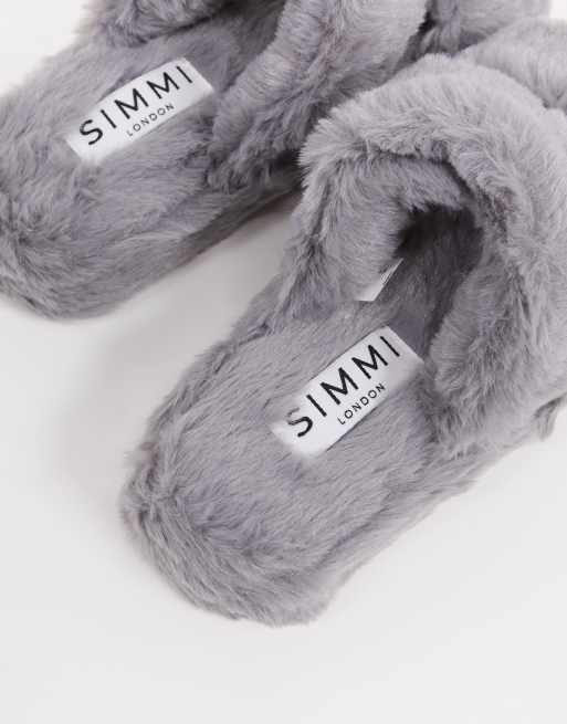 Simmi London - Pluizige pantoffels in grijs, 2 van 4