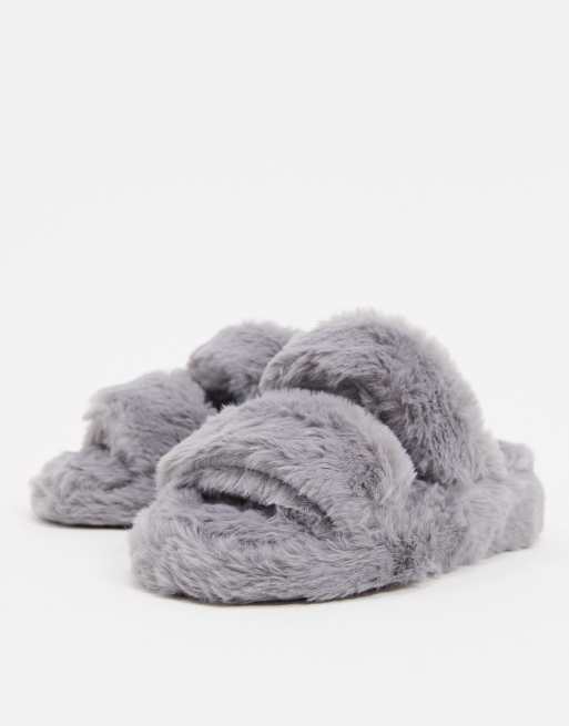 Simmi London - Pluizige pantoffels in grijs, 3 van 4