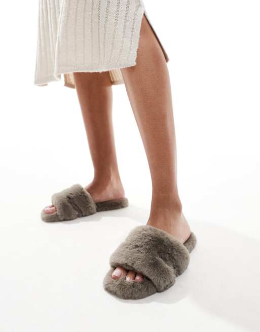 Simmi London Polar fluffy slippers in gray, 3 of 4